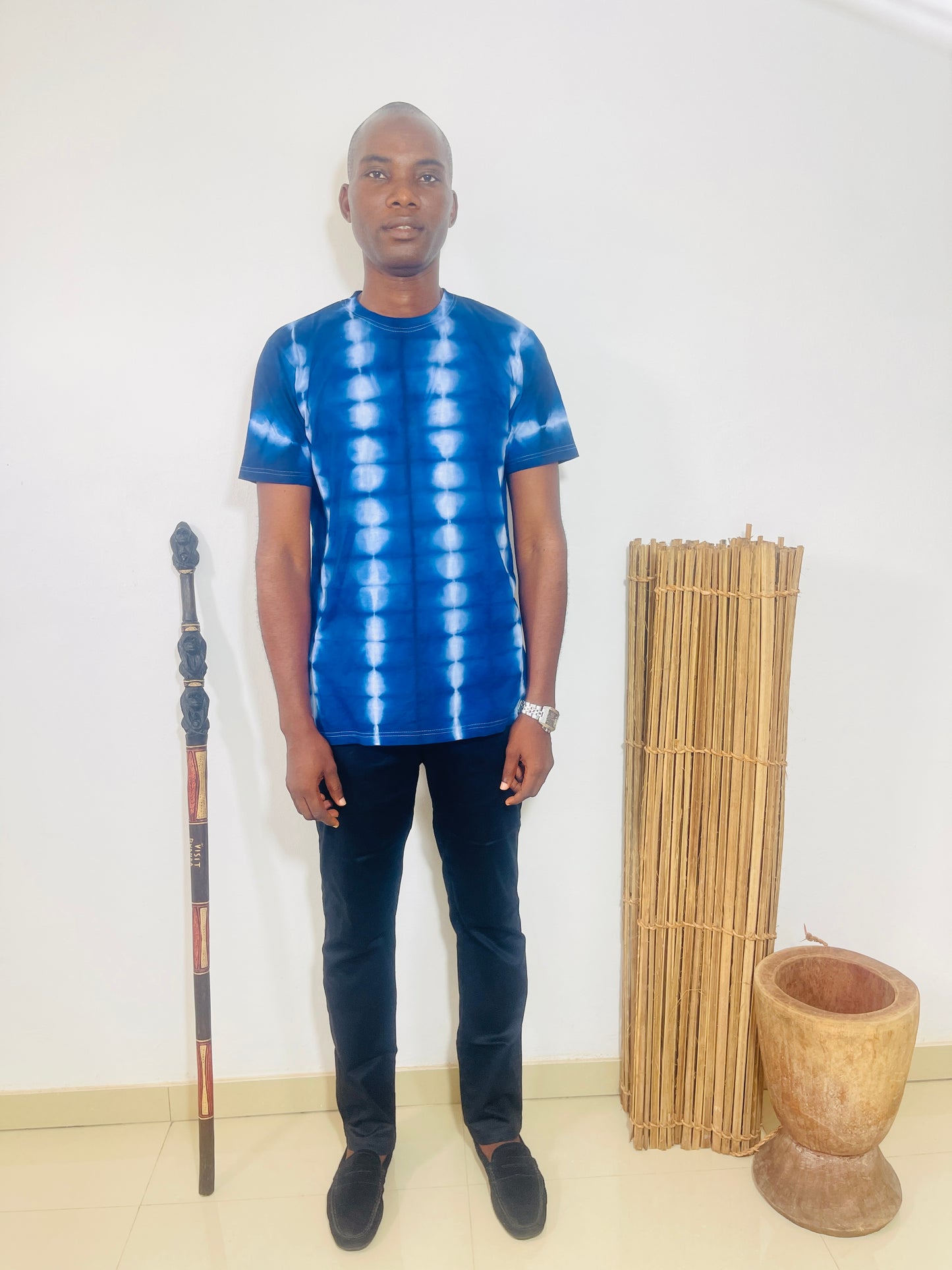 Tee-shirt Tie and Dye Artisanat Africain Bleu