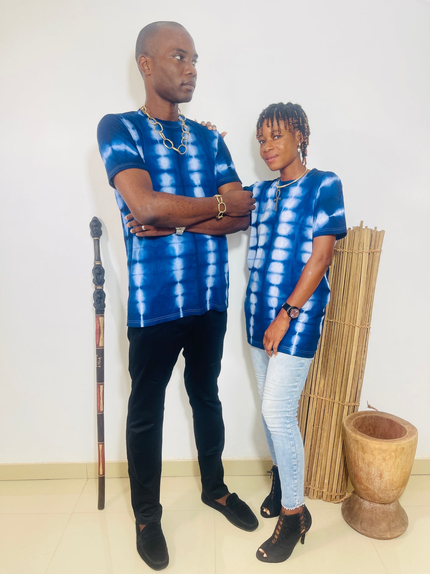 Tee-shirt Tie and Dye Artisanat Africain Bleu