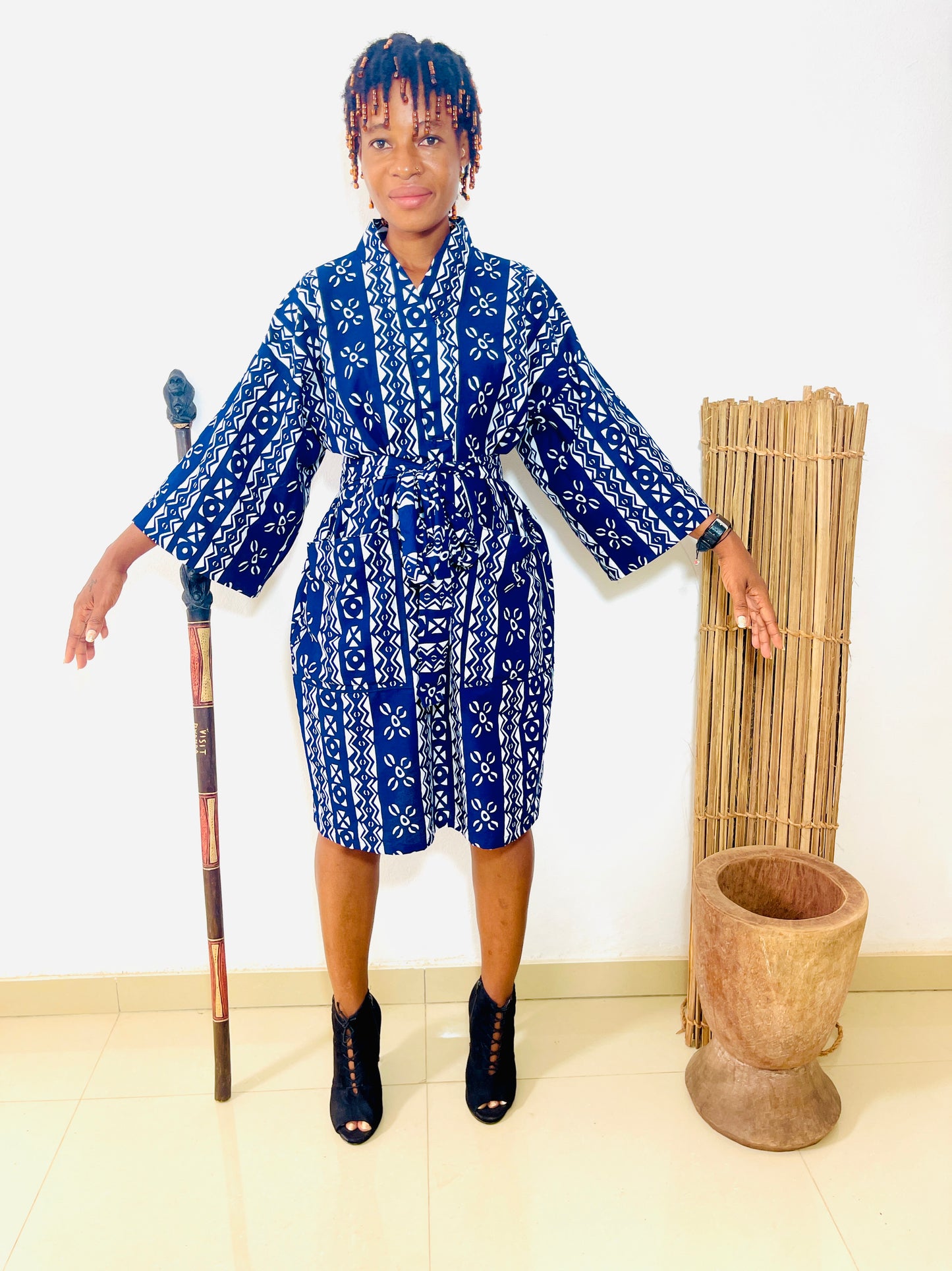 Robe Kimono Courte en Tissu Wax