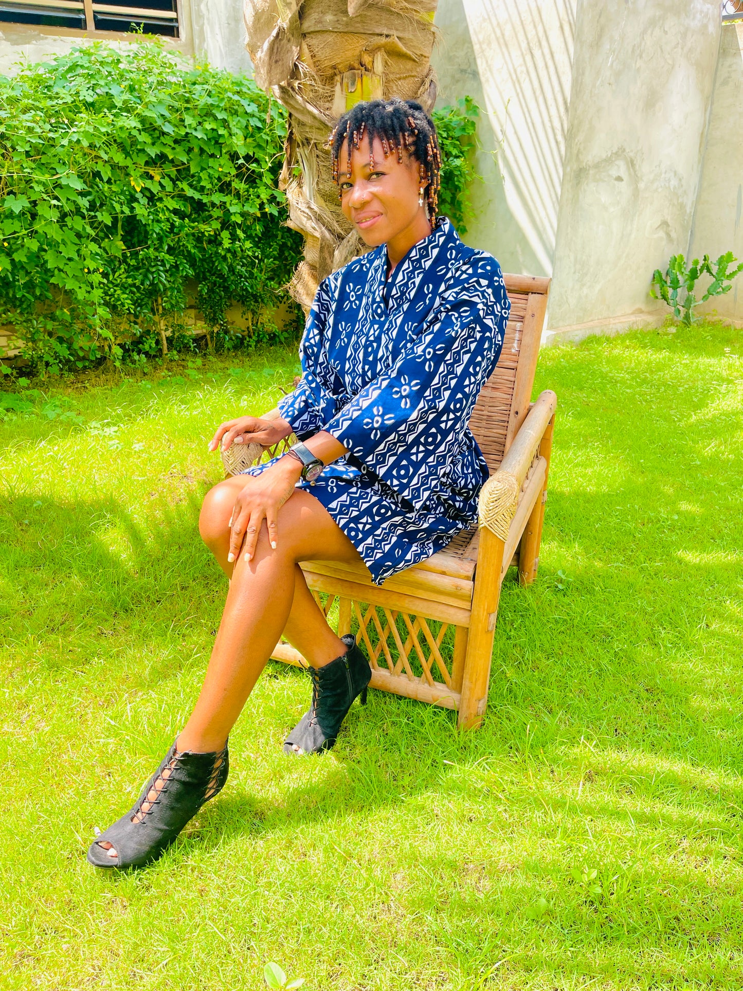 Robe Kimono Courte en Tissu Wax