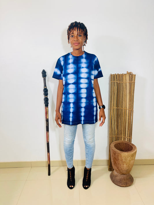 Tee-shirt Tie and Dye Artisanat Africain Bleu