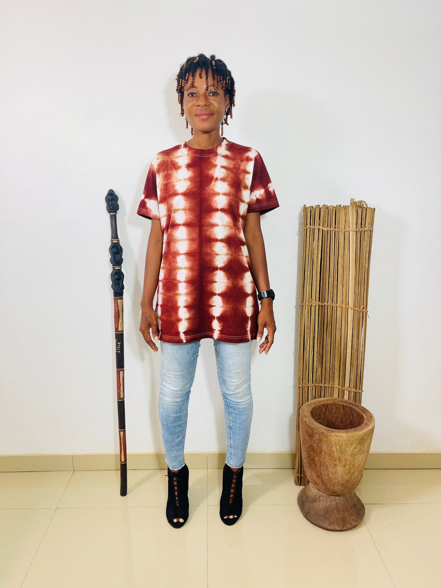 Tee-shirt Tie and Dye Artisanat Africain ROUGE.