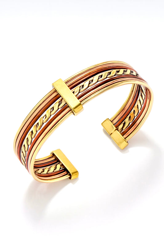 Bracelet DUMS — Manchette en laiton doré et cuivre torsadé