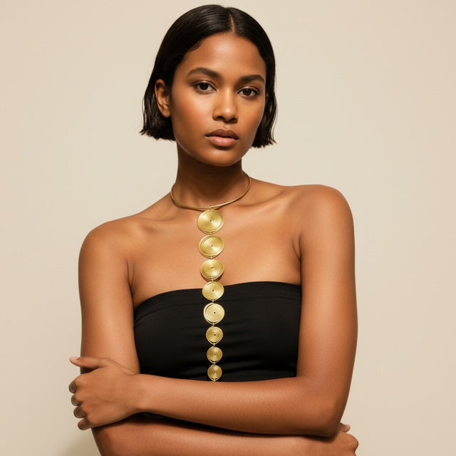 Collier CRAVATE - Bijoux artisanaux femme en laiton doré faits main - REMBO by ARIA