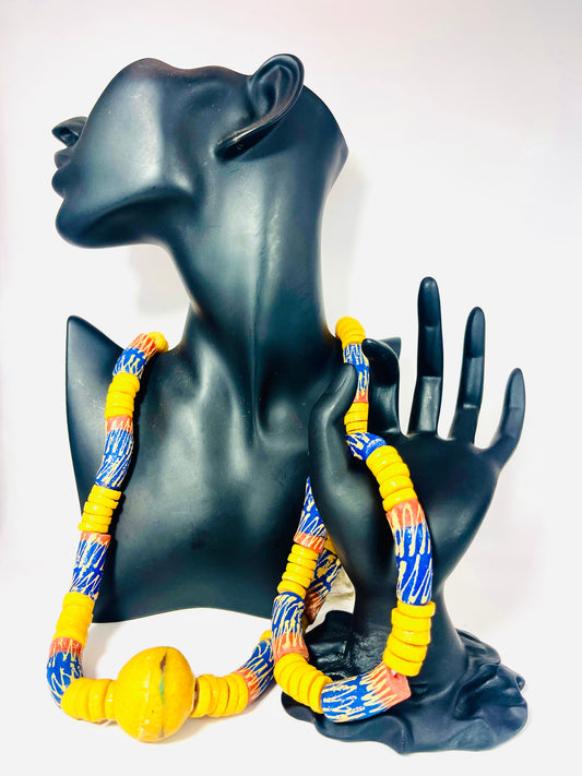 Parure Bracelet et Collier - Éclat de Verre Krobo - Fiɛfiɛ