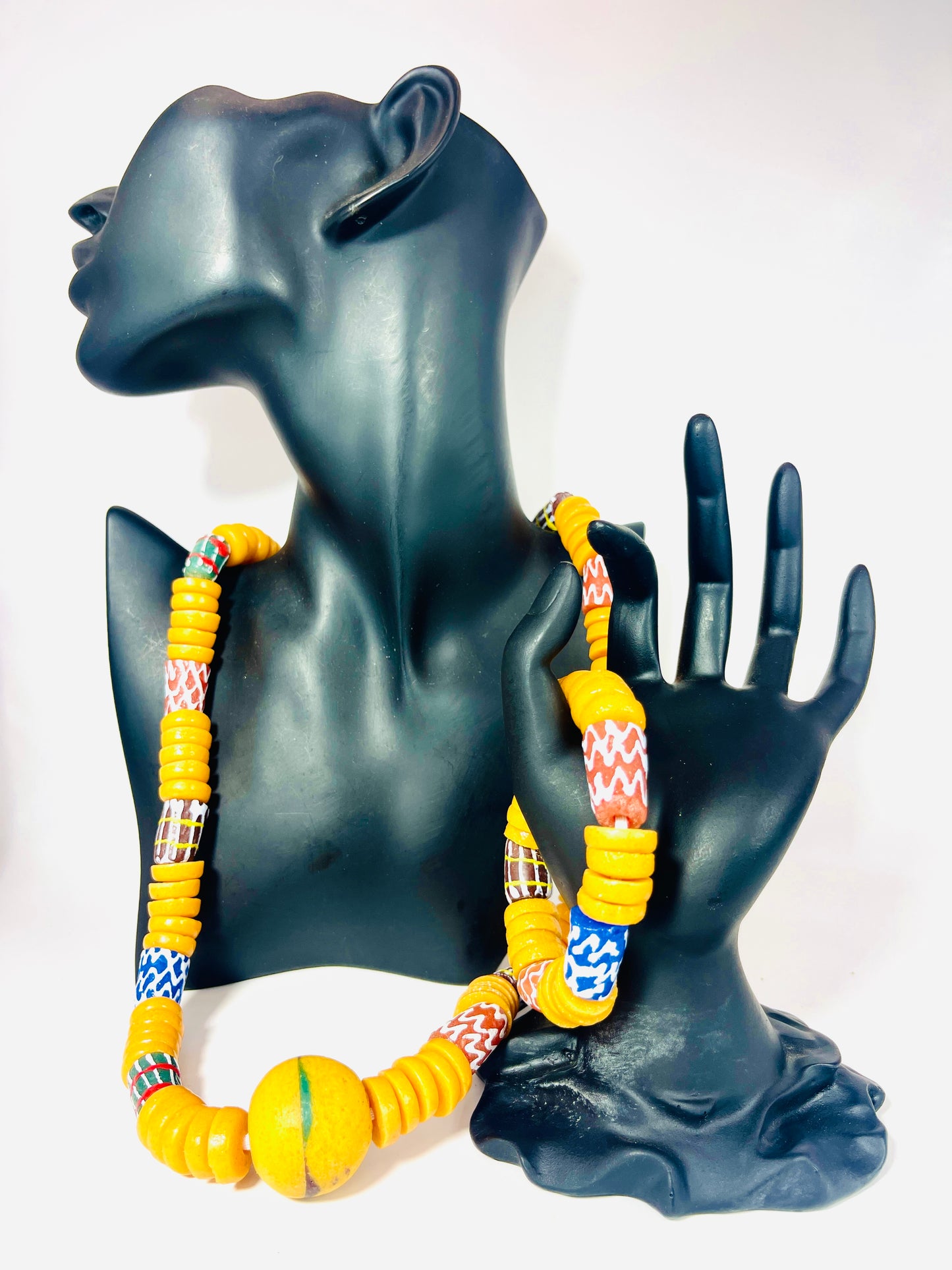 Parure Bracelet et Collier - Éclat de Verre Krobo - Nhyira