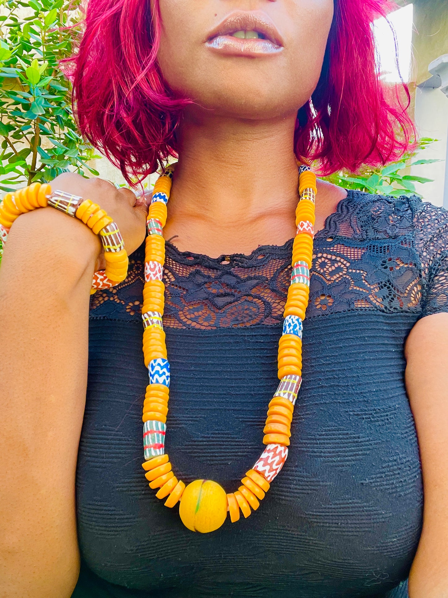 Parure Bracelet et Collier - Éclat de Verre Krobo - Nhyira
