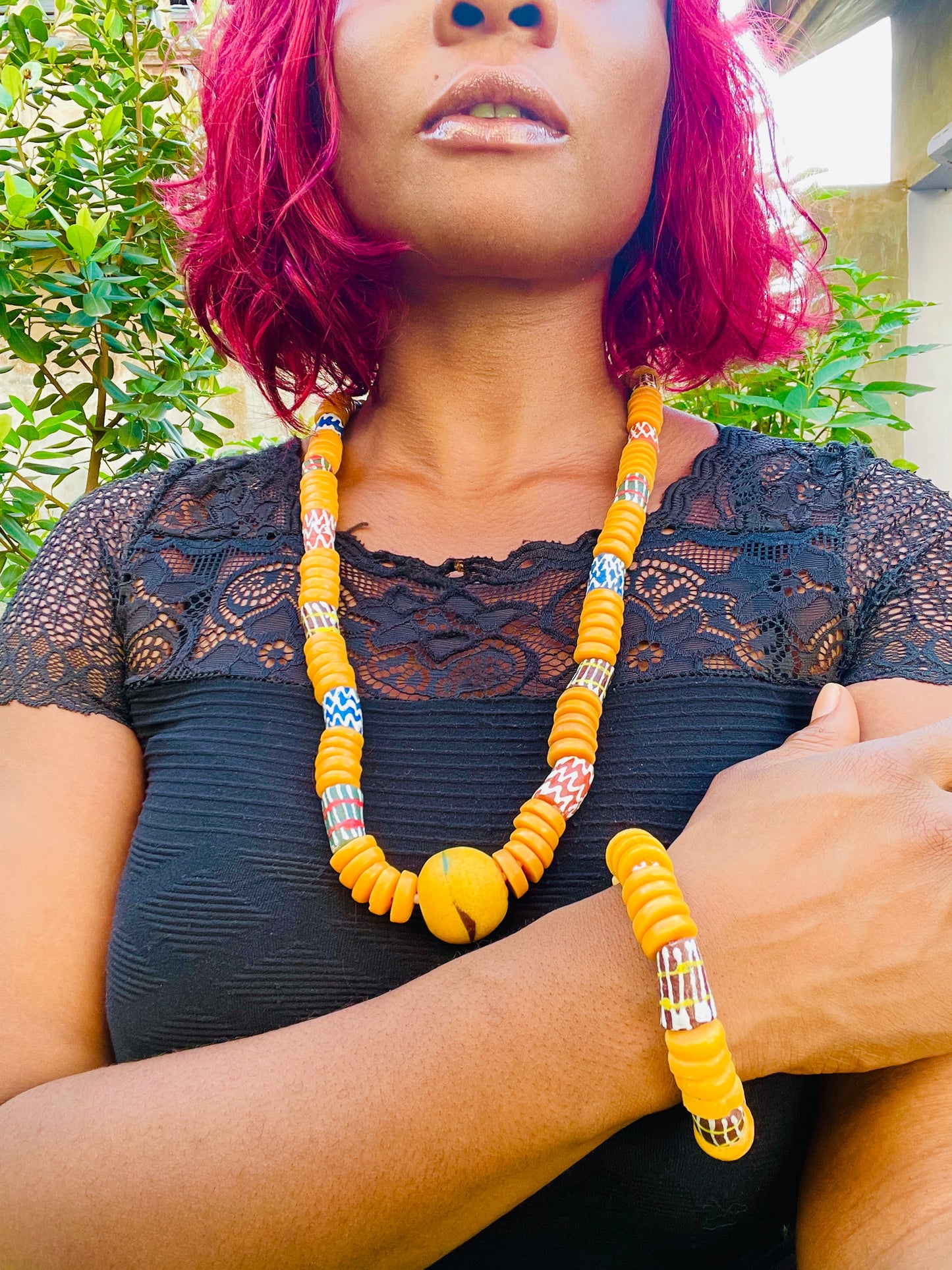 Parure Bracelet et Collier - Éclat de Verre Krobo - Nhyira