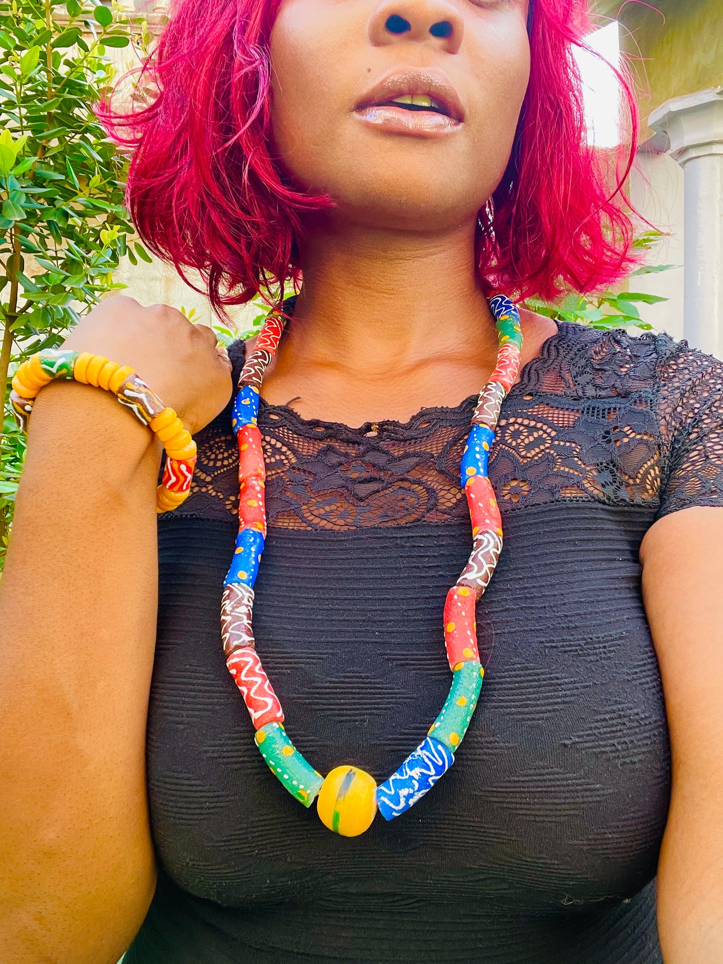 Parure Bracelet et Collier - Éclat de Verre Krobo - Nyame Nti