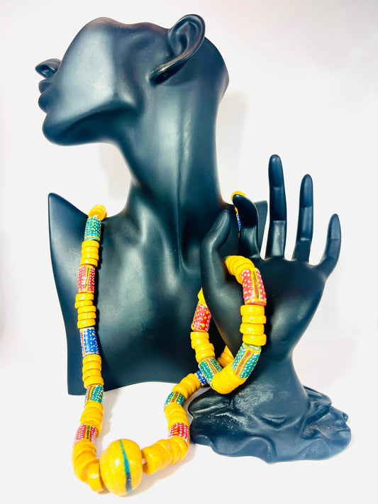 Parure Bracelet et Collier - Éclat de Verre Krobo - Mawu Lolo