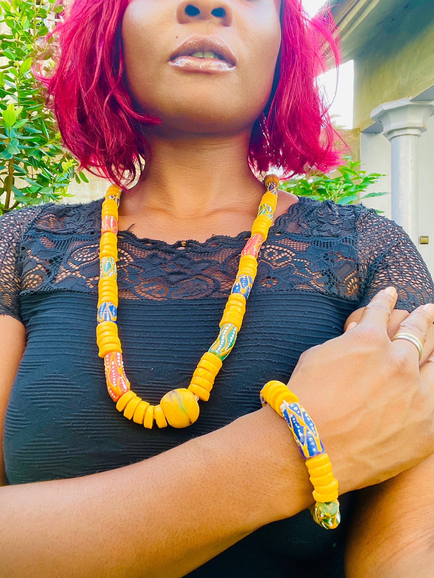 Parure Bracelet et Collier - Éclat de Verre Krobo - Eban Nyansa
