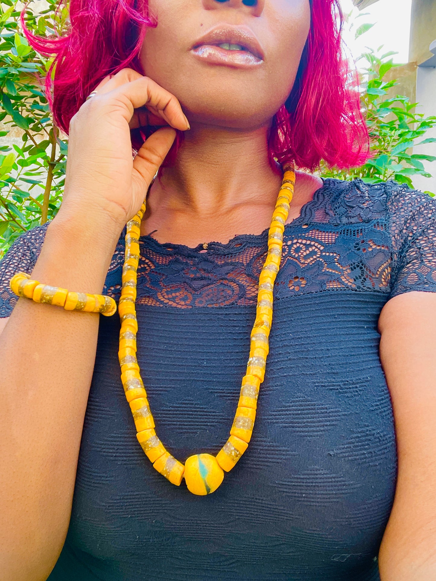 Parure Bracelet et Collier - Éclat de Verre Krobo - Ada Simé