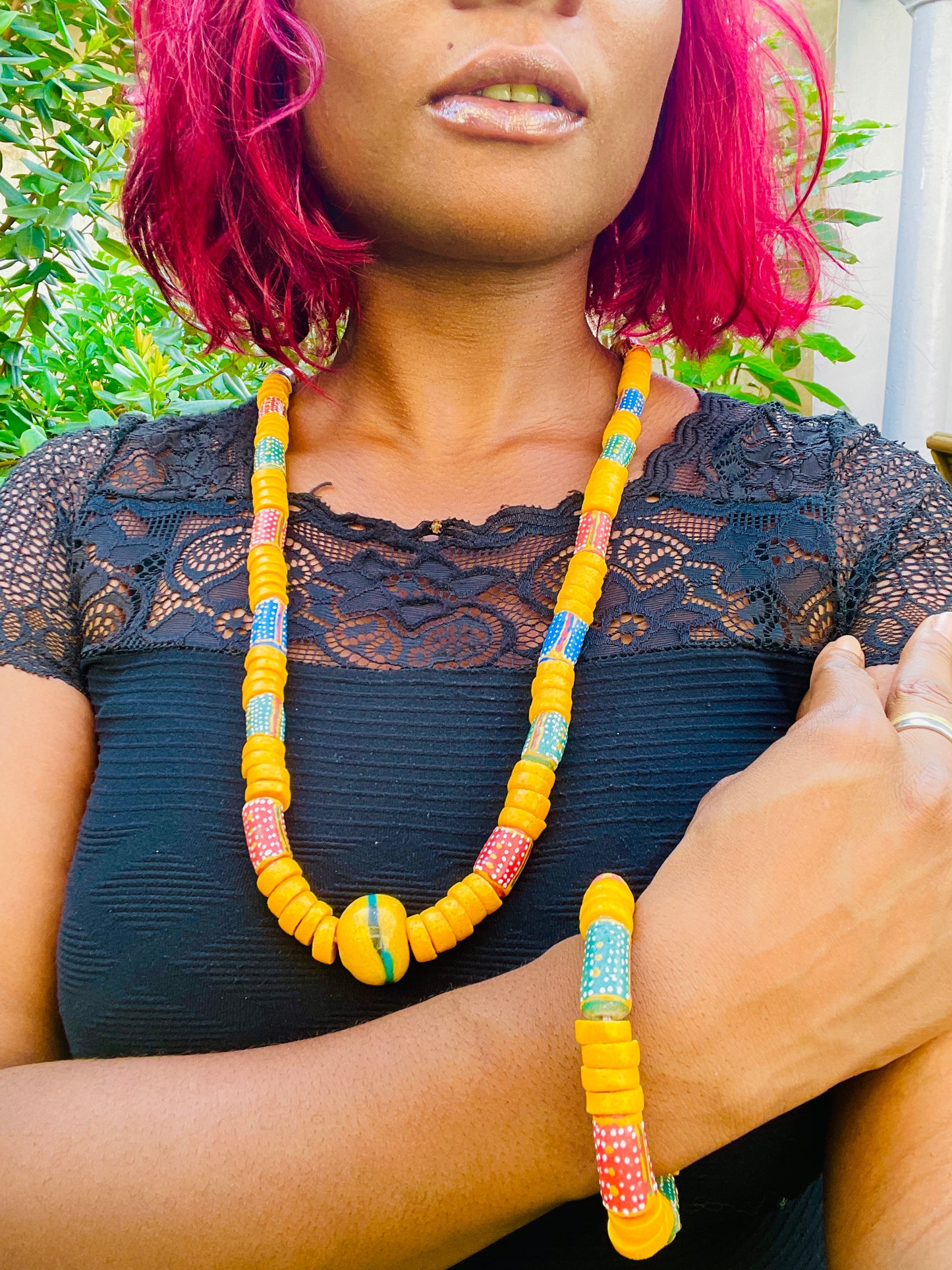 Parure Bracelet et Collier - Éclat de Verre Krobo - Mawu Lolo