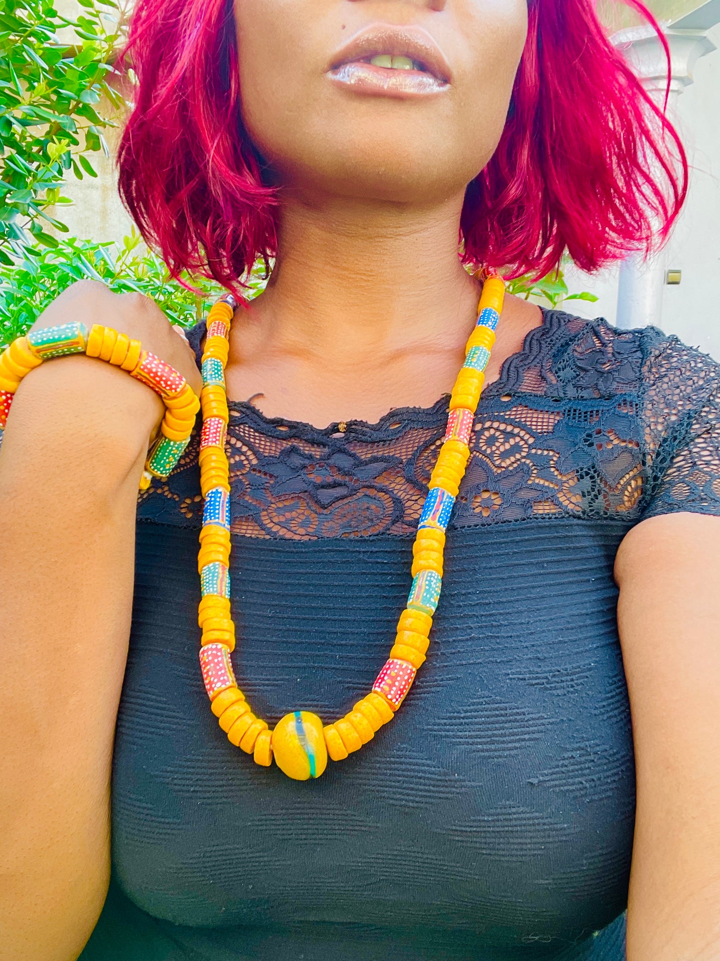 Parure Bracelet et Collier - Éclat de Verre Krobo - Mawu Lolo