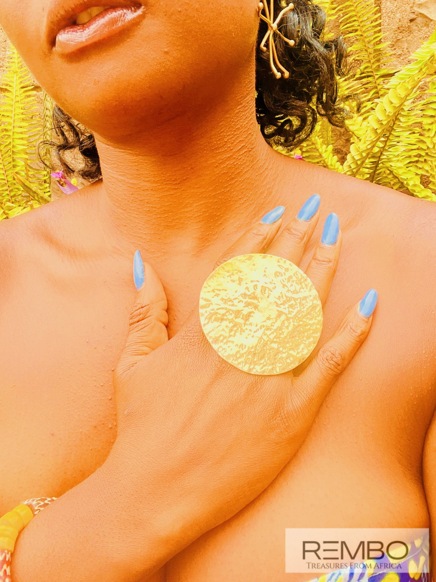 Shining Circle - Bague Disque en Laiton Doré Artisanale du Kenya - REMBO