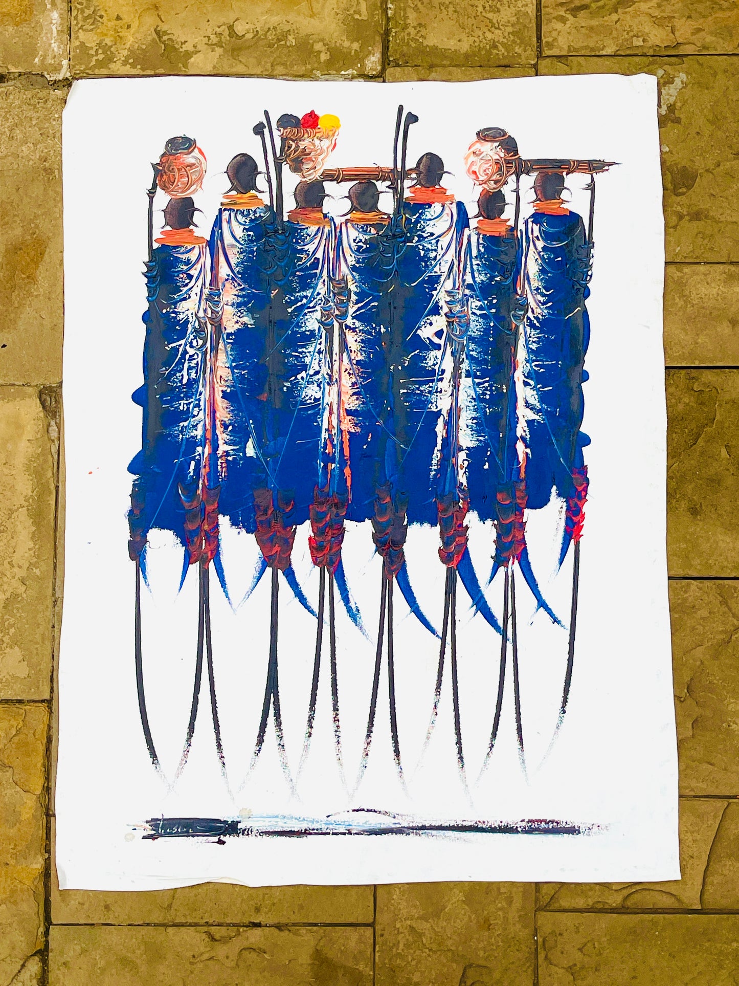 Blue Maasai - Peinture Africaine Blue Maasai en Cérémonie