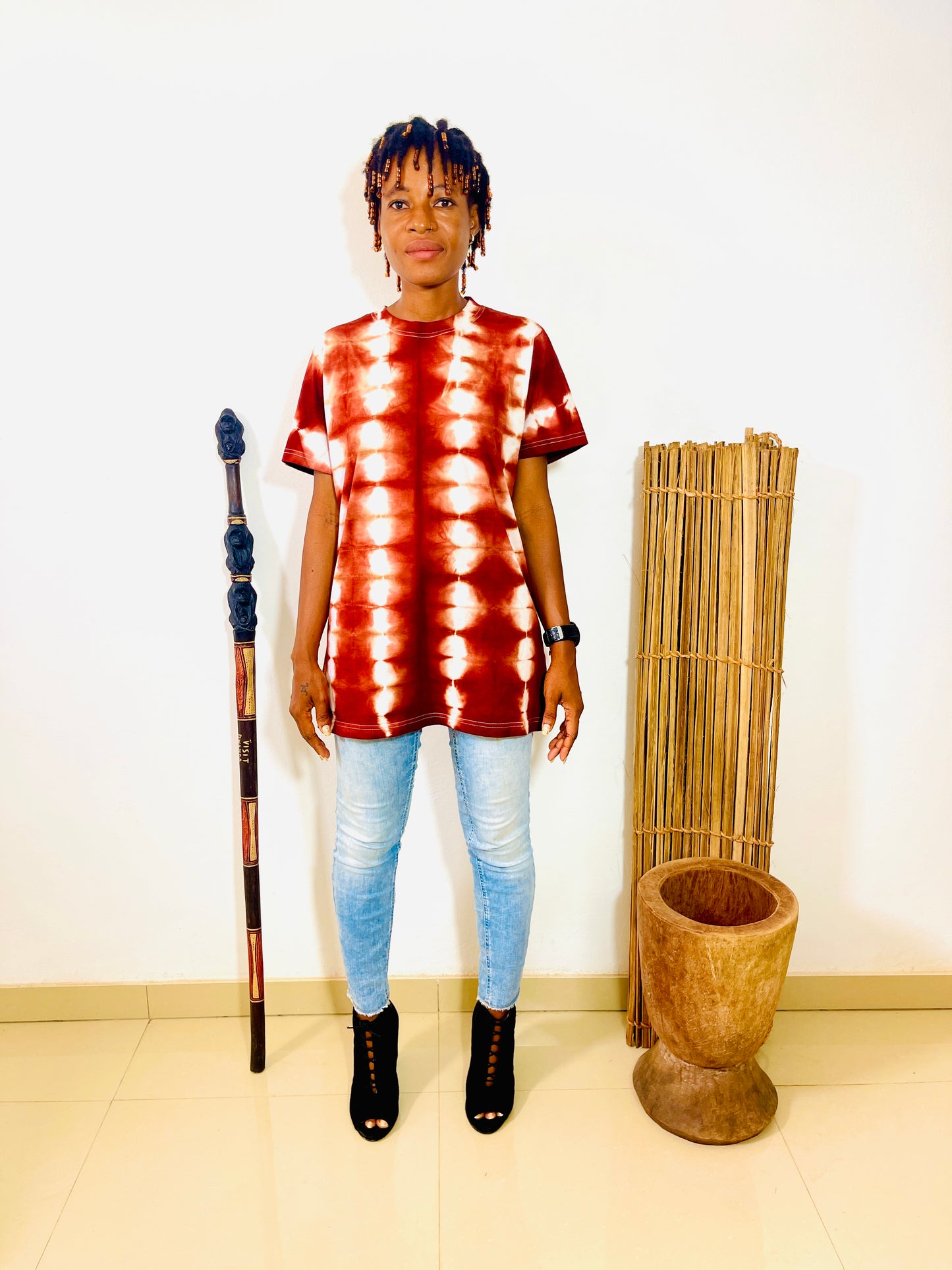 Tee-shirt Tie and Dye Artisanat Africain ROUGE.